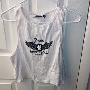 Fender White Crop Top with Black Graphic